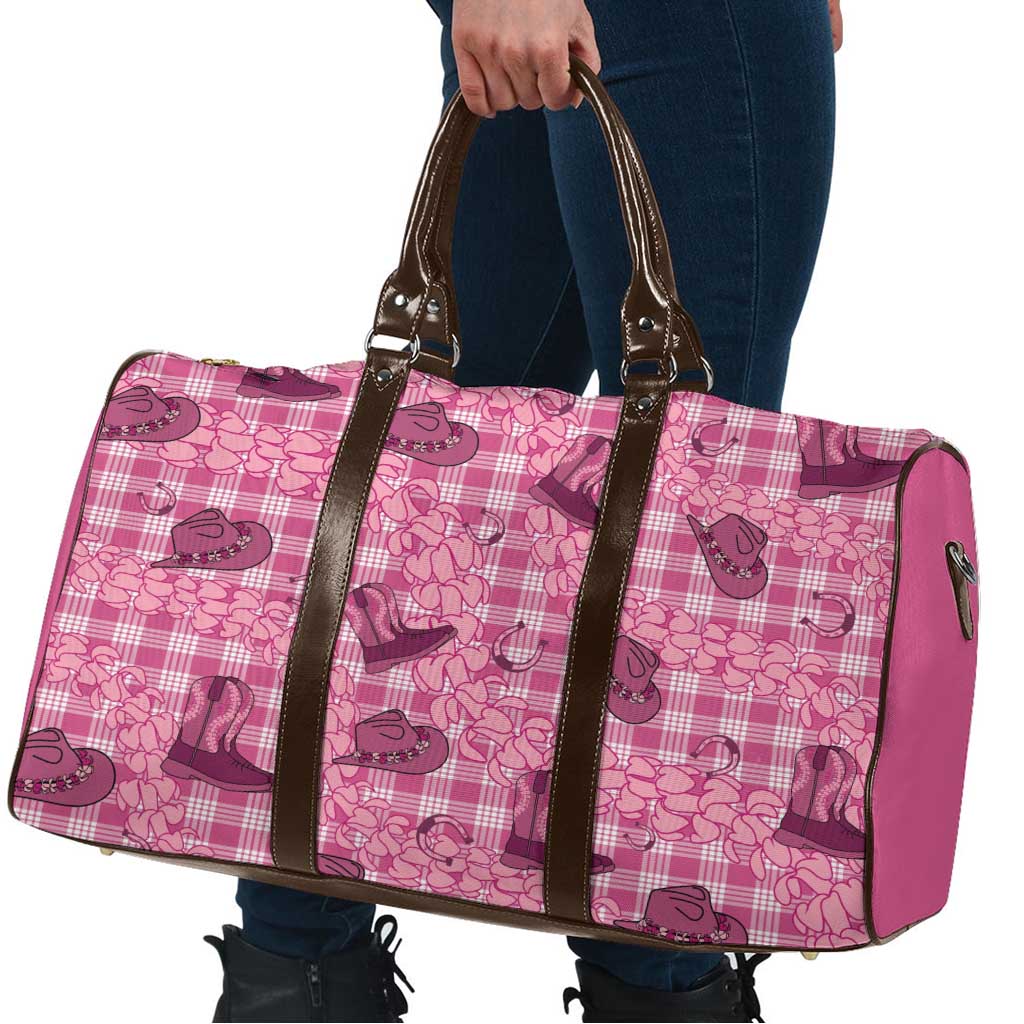 Pink Palaka Hawaii Cowboy Travel Bag Puakenikeni Lei Paniolo Papale Seamless Vibes - Polynesian Pride