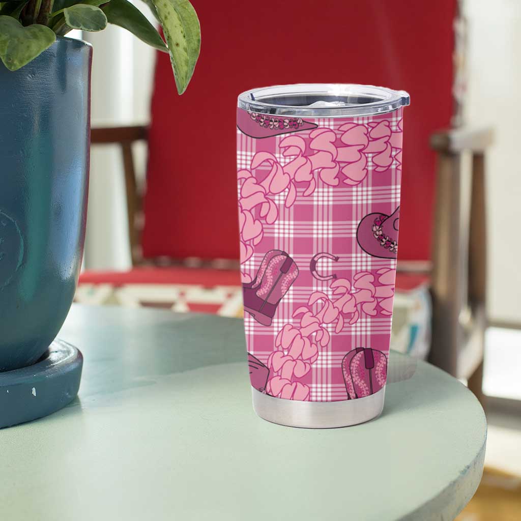 Pink Palaka Hawaii Cowboy Tumbler Cup Puakenikeni Lei Paniolo Papale Seamless Vibes - Polynesian Pride