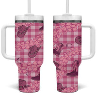 Pink Palaka Hawaii Cowboy Tumbler With Handle Puakenikeni Lei Paniolo Papale Seamless Vibes - Polynesian Pride