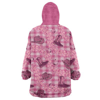 Pink Palaka Hawaii Cowboy Wearable Blanket Hoodie Puakenikeni Lei Paniolo Papale Seamless Vibes - Polynesian Pride