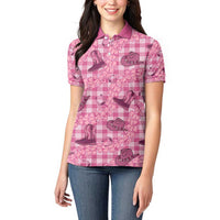Pink Palaka Hawaii Cowboy Women Polo Shirt Puakenikeni Lei Paniolo Papale Seamless Vibes - Polynesian Pride