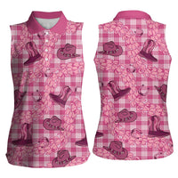 Pink Palaka Hawaii Cowboy Women Sleeveless Polo Shirt Puakenikeni Lei Paniolo Papale Seamless Vibes - Polynesian Pride