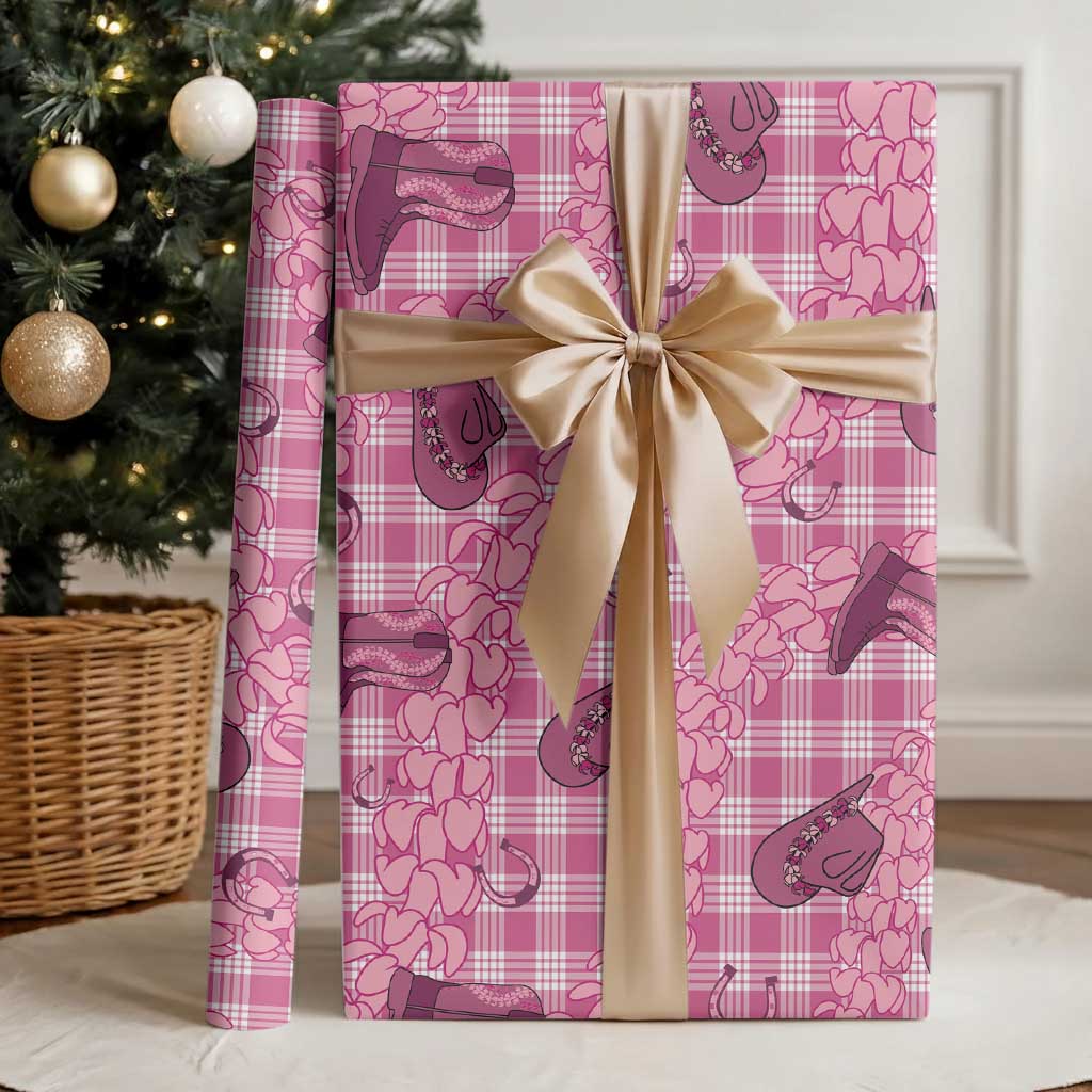 Pink Palaka Hawaii Cowboy Wrapping Paper Puakenikeni Lei Paniolo Papale Seamless Vibes - Polynesian Pride
