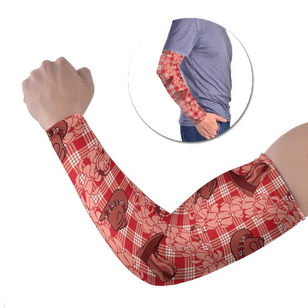 Red Palaka Hawaii Cowboy Arm Sleeves Puakenikeni Lei Paniolo Papale Seamless Vibes - Polynesian Pride
