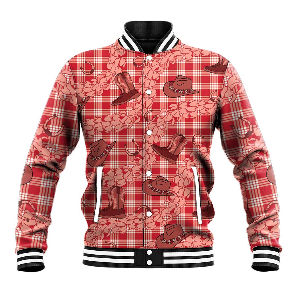Red Palaka Hawaii Cowboy Baseball Jacket Puakenikeni Lei Paniolo Papale Seamless Vibes - Polynesian Pride