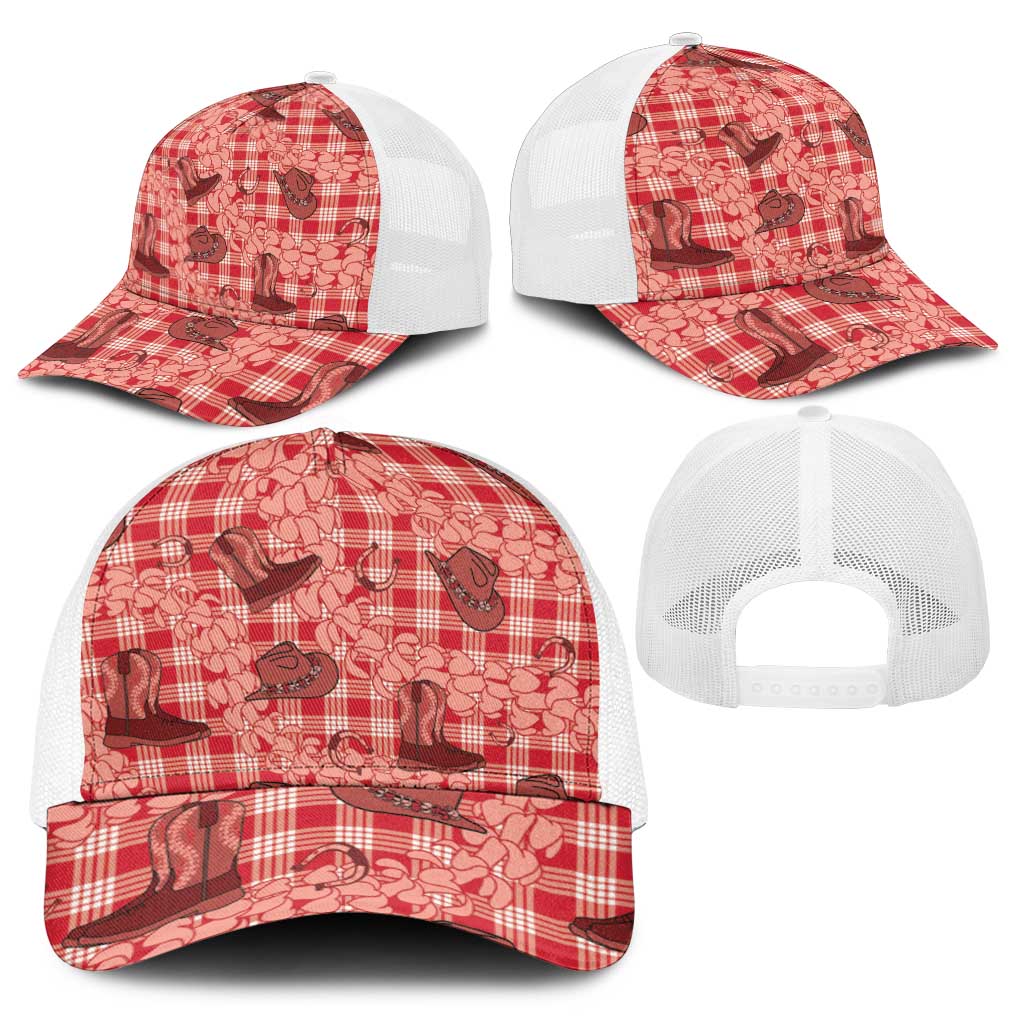 Red Palaka Hawaii Cowboy Baseball Net Cap Puakenikeni Lei Paniolo Papale Seamless Vibes - Polynesian Pride