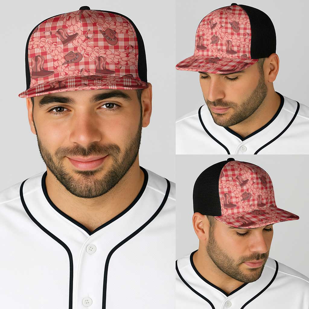 Red Palaka Hawaii Cowboy Baseball Net Cap Puakenikeni Lei Paniolo Papale Seamless Vibes - Polynesian Pride