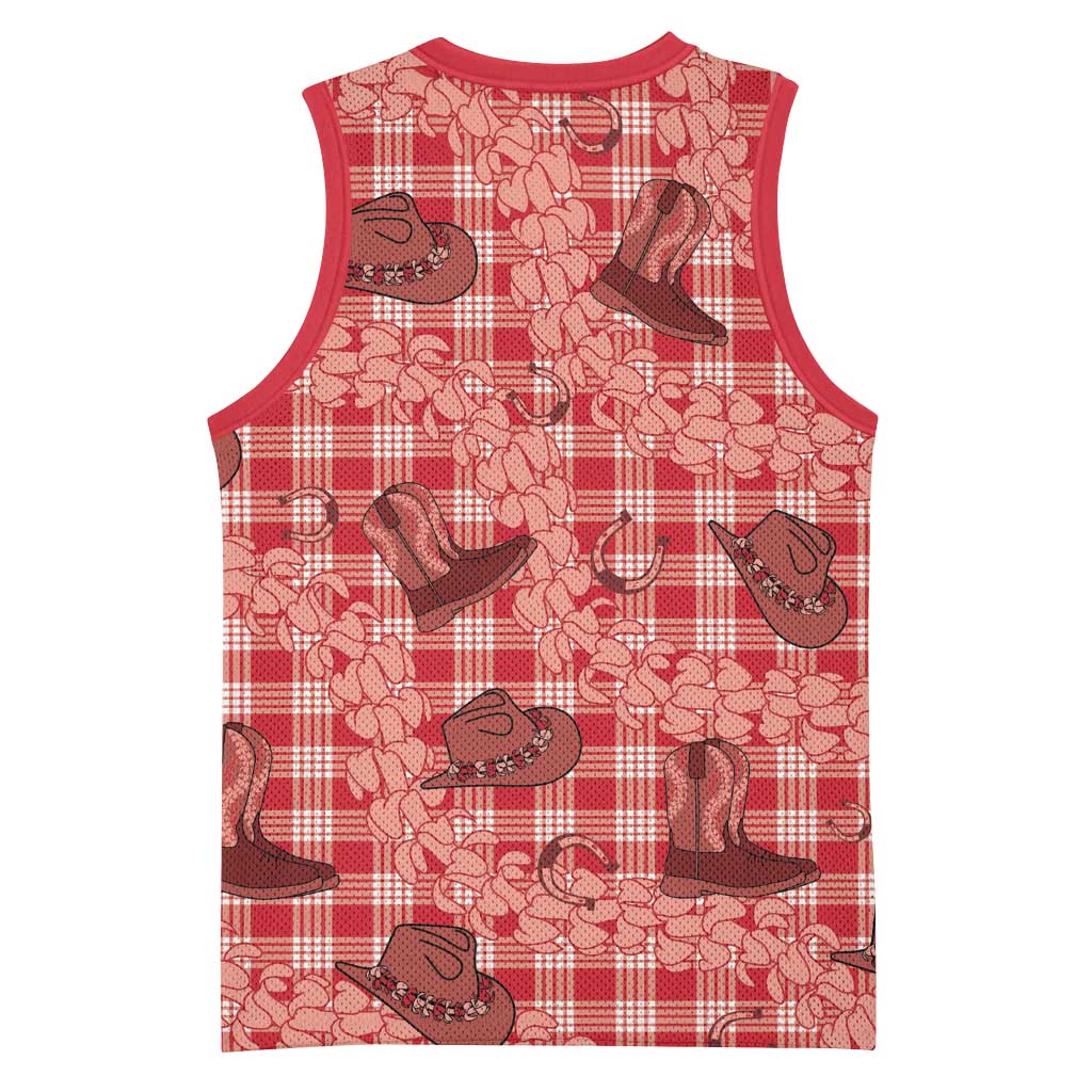 Red Palaka Hawaii Cowboy Basketball Jersey Puakenikeni Lei Paniolo Papale Seamless Vibes - Polynesian Pride