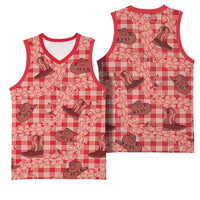 Red Palaka Hawaii Cowboy Basketball Jersey Puakenikeni Lei Paniolo Papale Seamless Vibes - Polynesian Pride