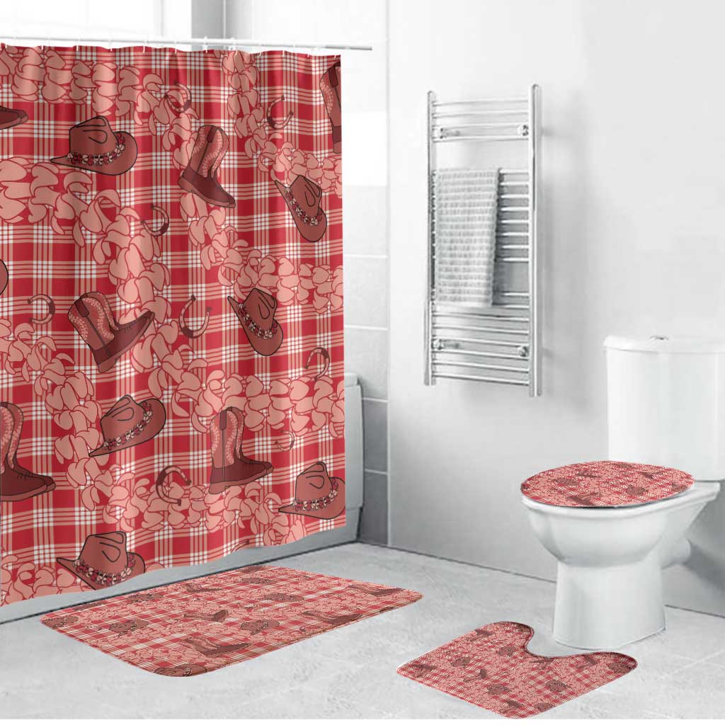 Red Palaka Hawaii Cowboy Bathroom Set Puakenikeni Lei Paniolo Papale Seamless Vibes - Polynesian Pride