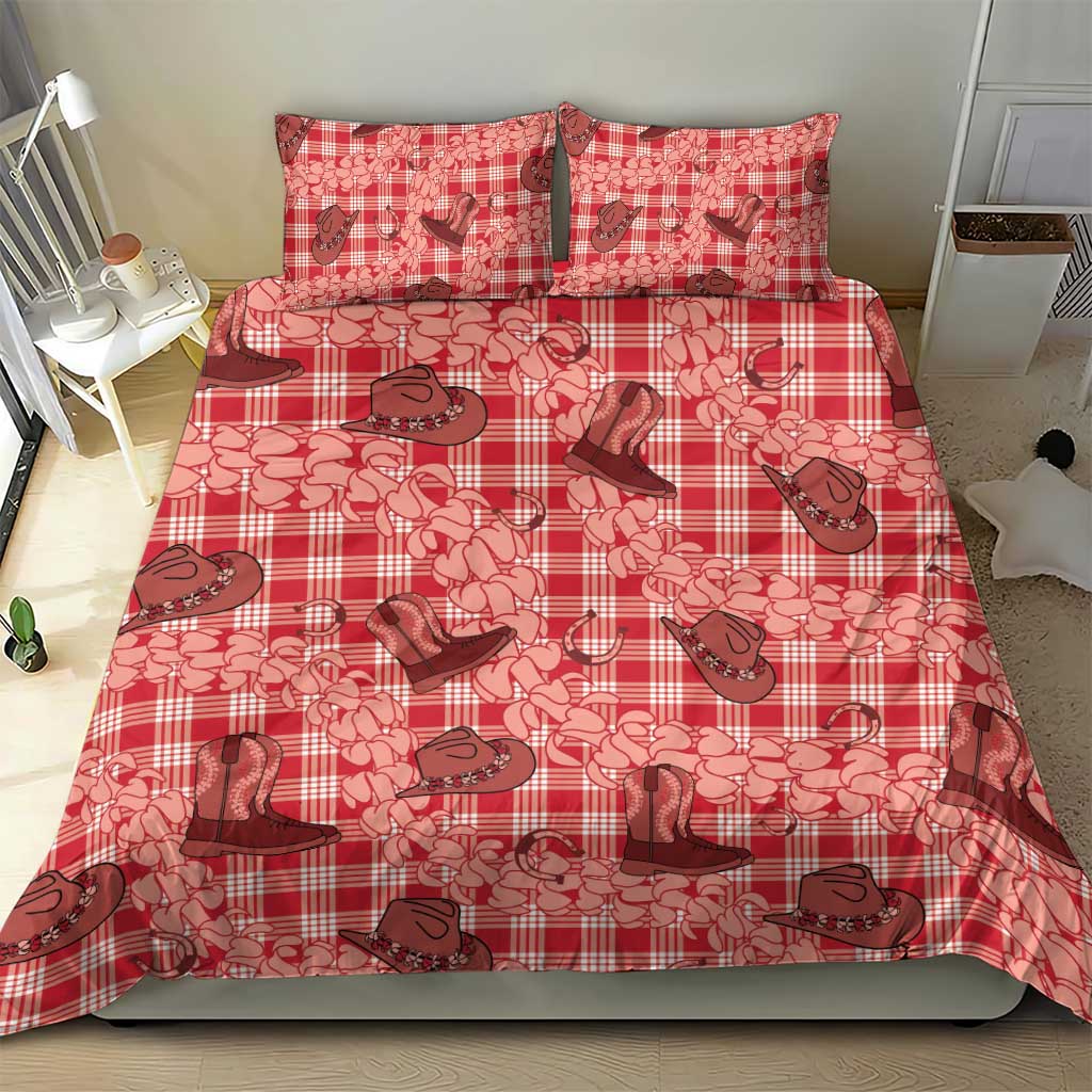 Red Palaka Hawaii Cowboy Bedding Set Puakenikeni Lei Paniolo Papale Seamless Vibes - Polynesian Pride