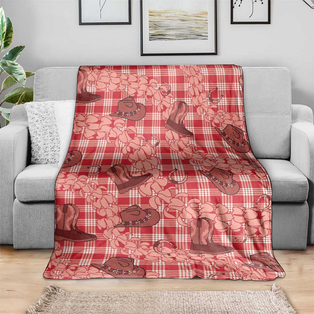 Red Palaka Hawaii Cowboy Blanket Puakenikeni Lei Paniolo Papale Seamless Vibes - Polynesian Pride