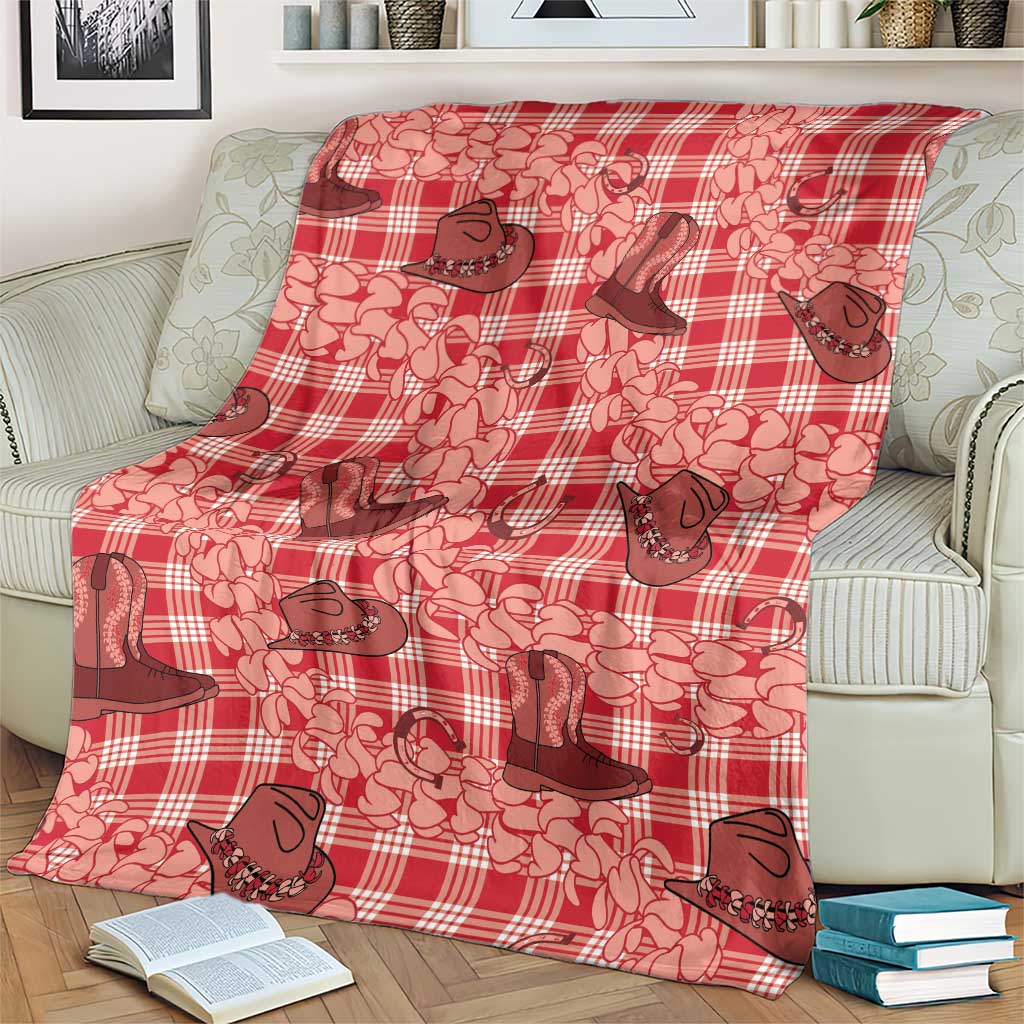 Red Palaka Hawaii Cowboy Blanket Puakenikeni Lei Paniolo Papale Seamless Vibes - Polynesian Pride