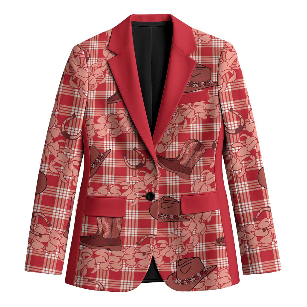 Red Palaka Hawaii Cowboy Blazer Puakenikeni Lei Paniolo Papale Seamless Vibes - Polynesian Pride