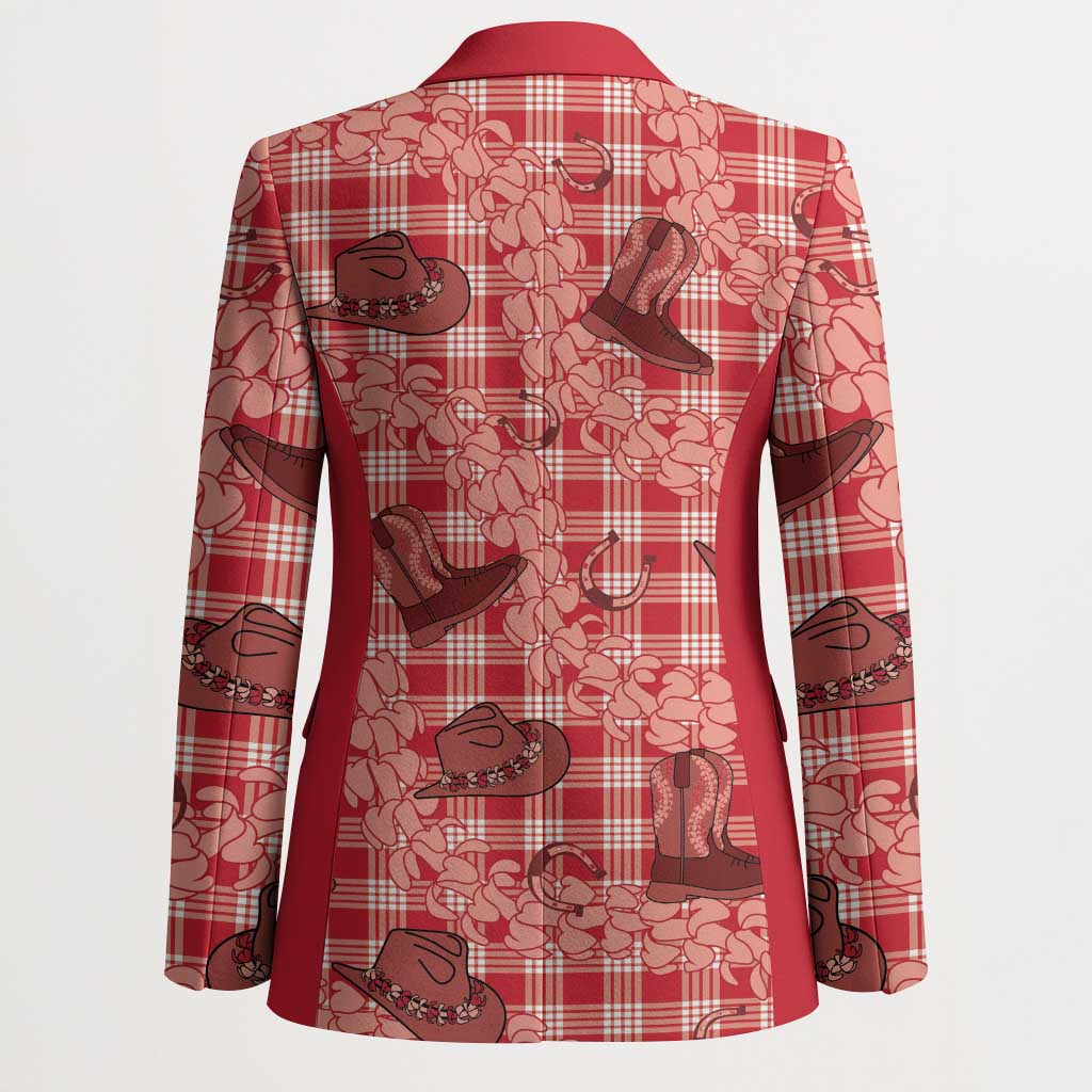 Red Palaka Hawaii Cowboy Blazer Puakenikeni Lei Paniolo Papale Seamless Vibes - Polynesian Pride