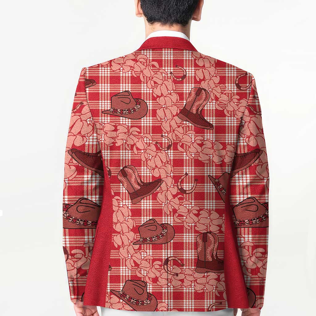 Red Palaka Hawaii Cowboy Blazer Puakenikeni Lei Paniolo Papale Seamless Vibes - Polynesian Pride