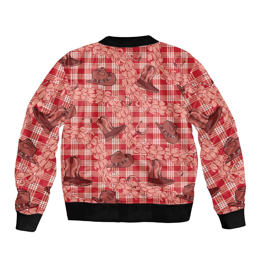 Red Palaka Hawaii Cowboy Bomber Jacket Puakenikeni Lei Paniolo Papale Seamless Vibes LT14 - Polynesian Pride