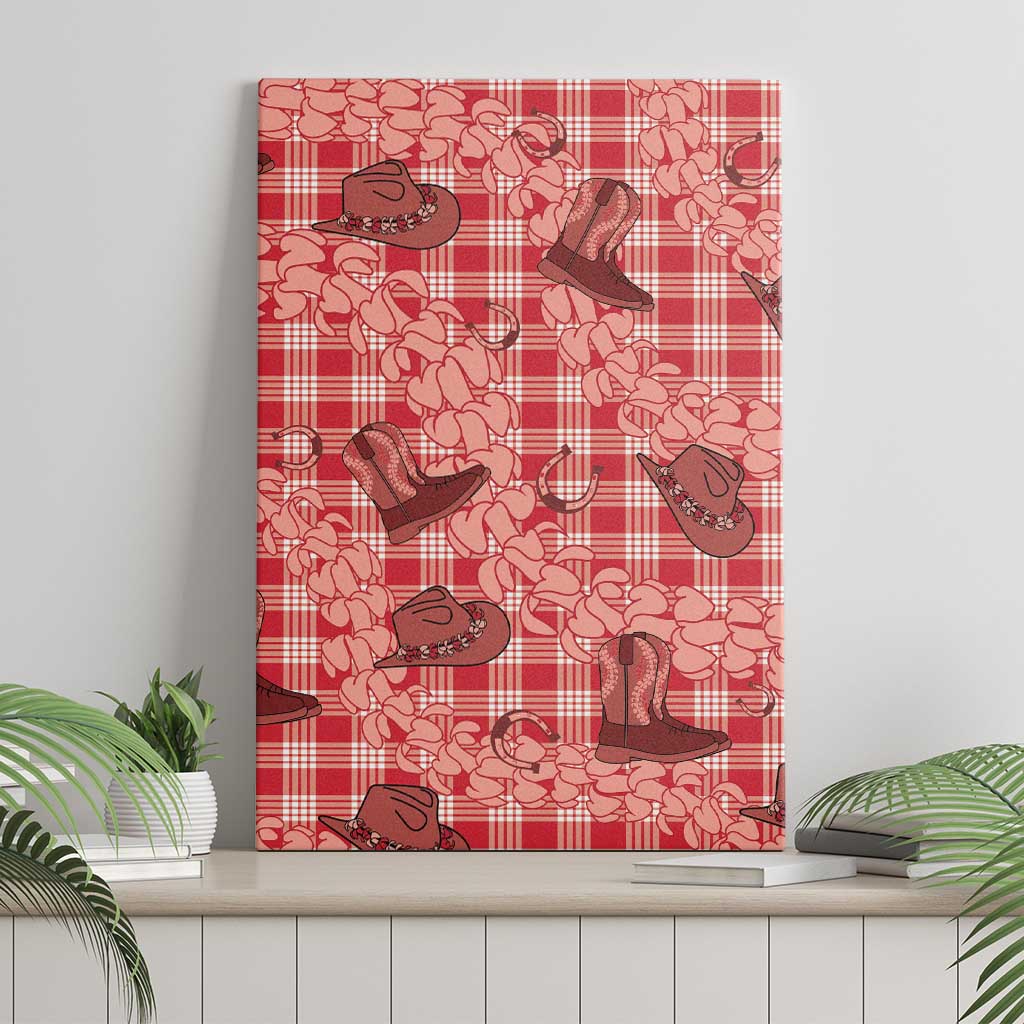 Red Palaka Hawaii Cowboy Canvas Wall Art Puakenikeni Lei Paniolo Papale Seamless Vibes - Polynesian Pride