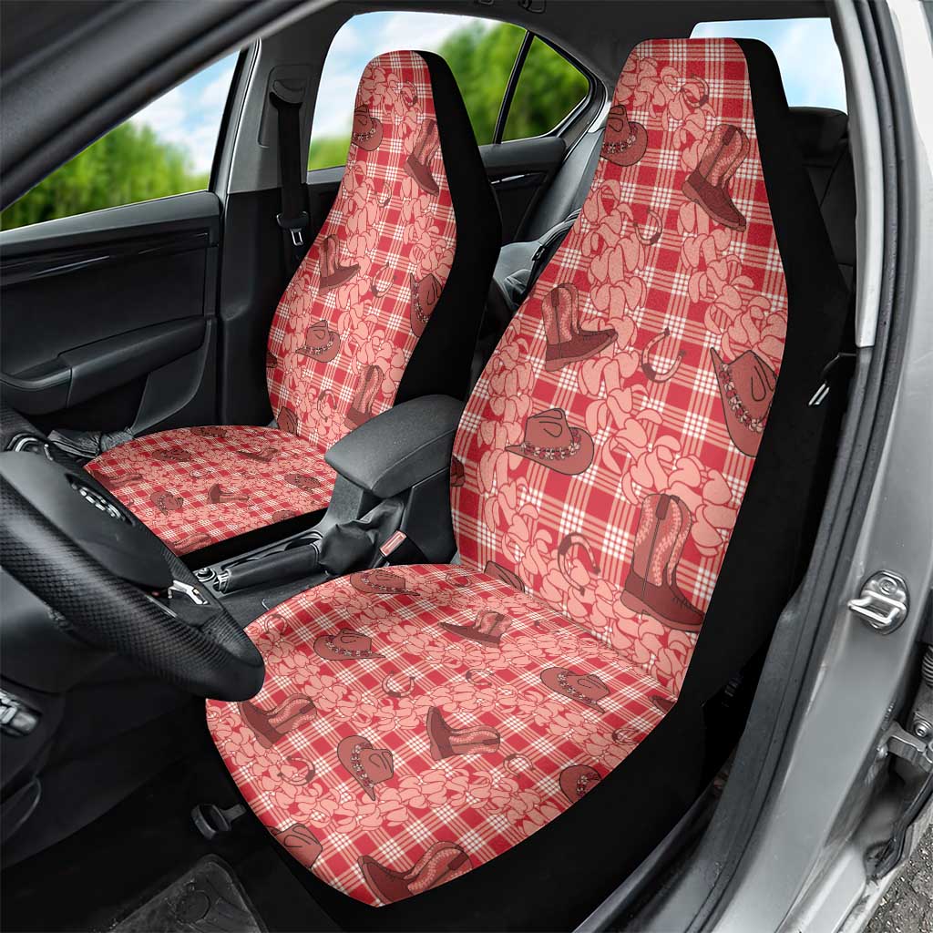 Red Palaka Hawaii Cowboy Car Seat Cover Puakenikeni Lei Paniolo Papale Seamless Vibes - Polynesian Pride