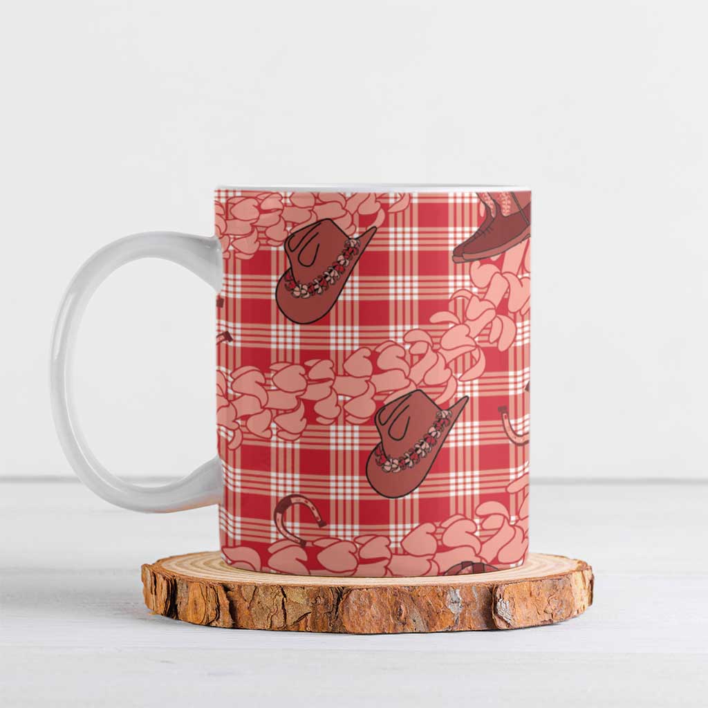 Red Palaka Hawaii Cowboy Ceramic Mug Puakenikeni Lei Paniolo Papale Seamless Vibes - Polynesian Pride