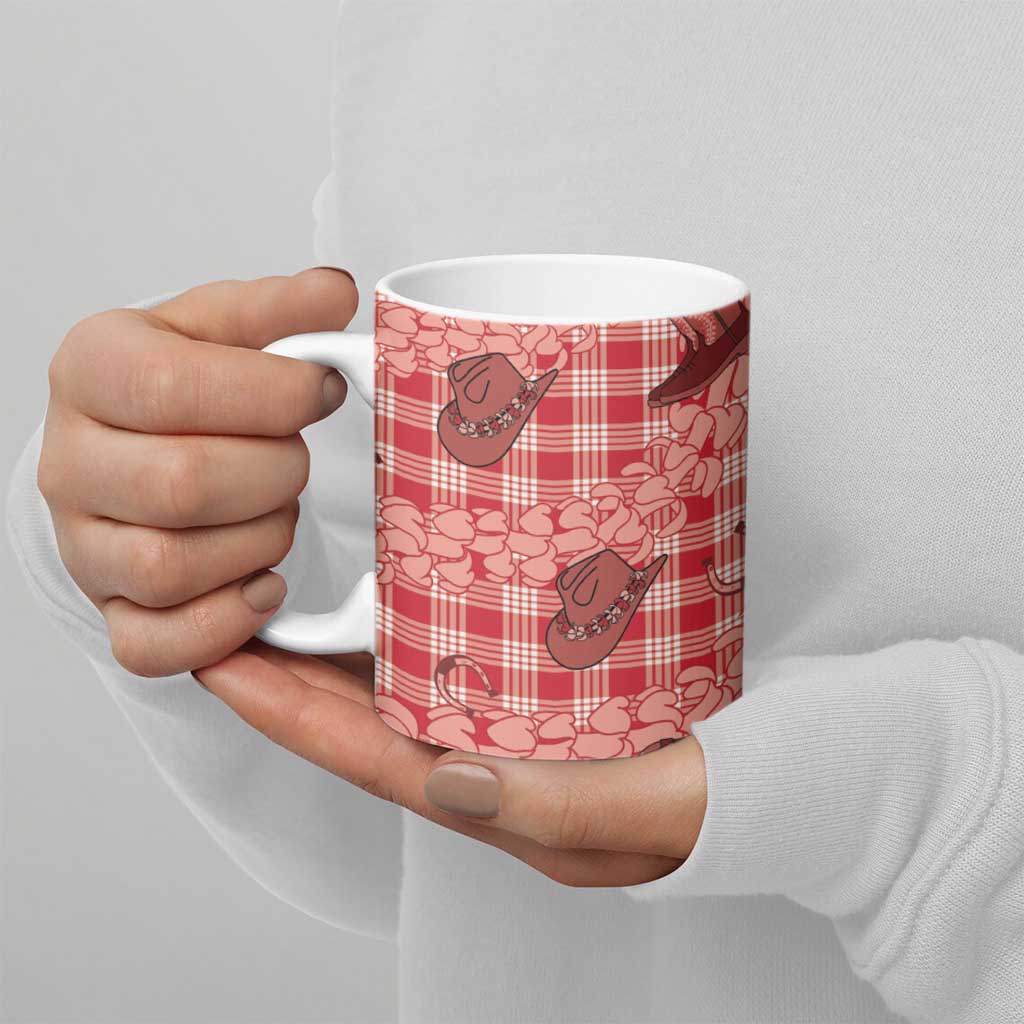Red Palaka Hawaii Cowboy Ceramic Mug Puakenikeni Lei Paniolo Papale Seamless Vibes - Polynesian Pride