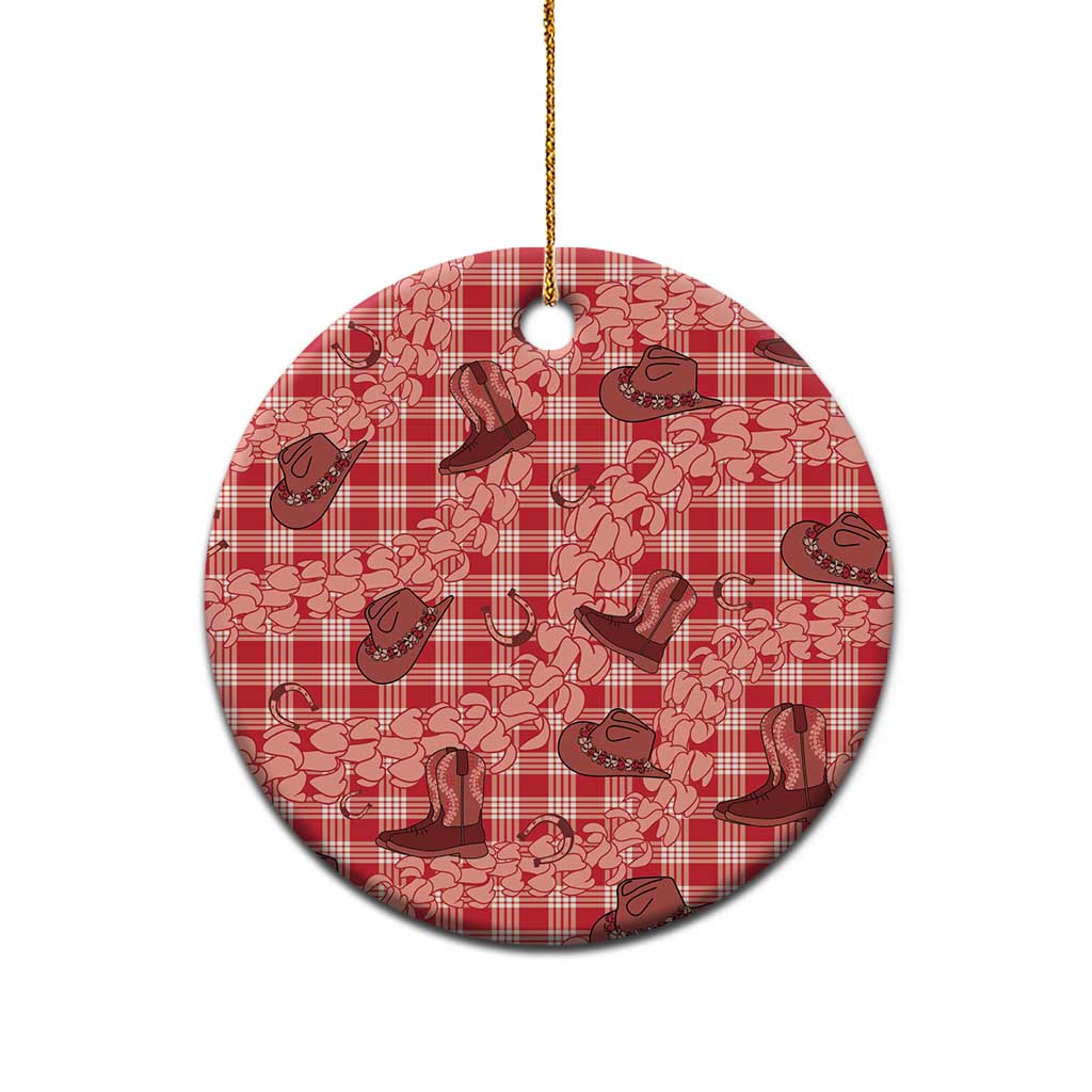 Red Palaka Hawaii Cowboy Ceramic Ornament Puakenikeni Lei Paniolo Papale Seamless Vibes - Polynesian Pride
