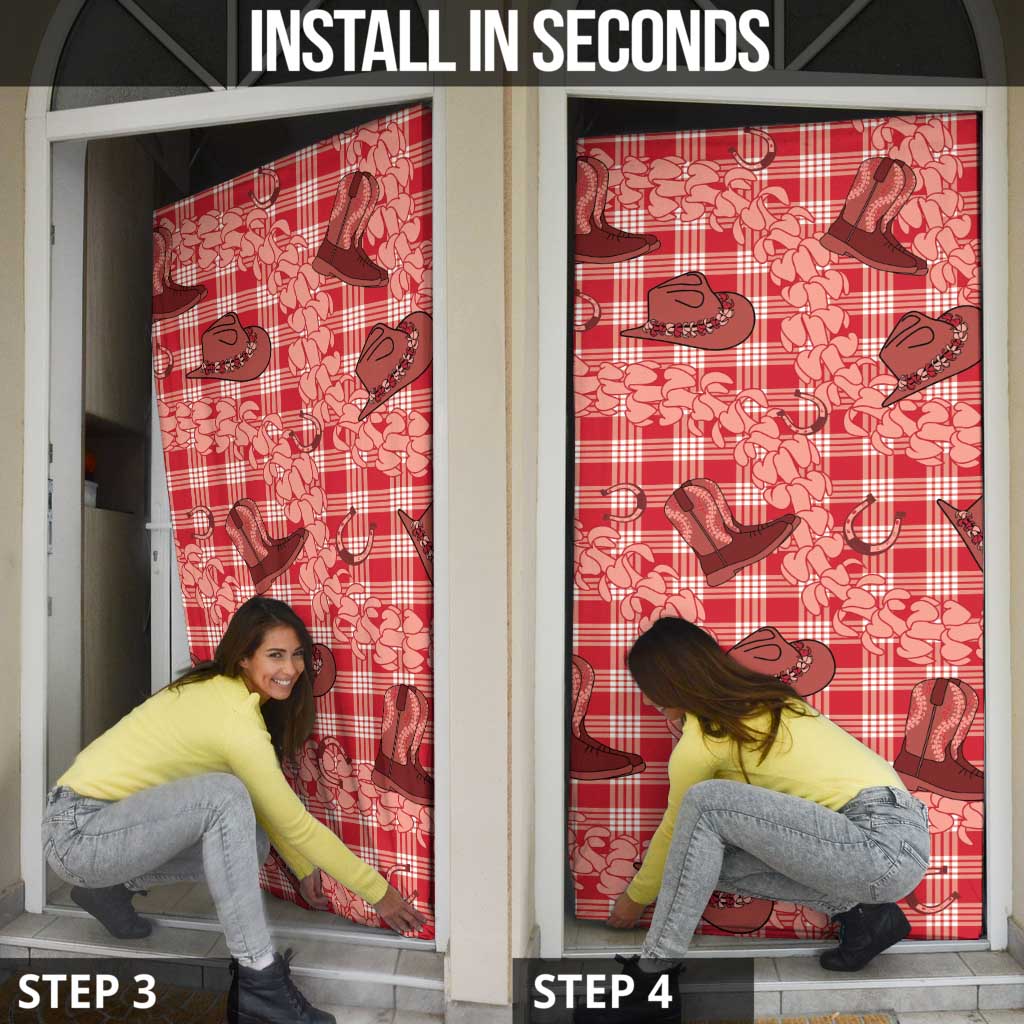 Red Palaka Hawaii Cowboy Door Cover Puakenikeni Lei Paniolo Papale Seamless Vibes - Polynesian Pride