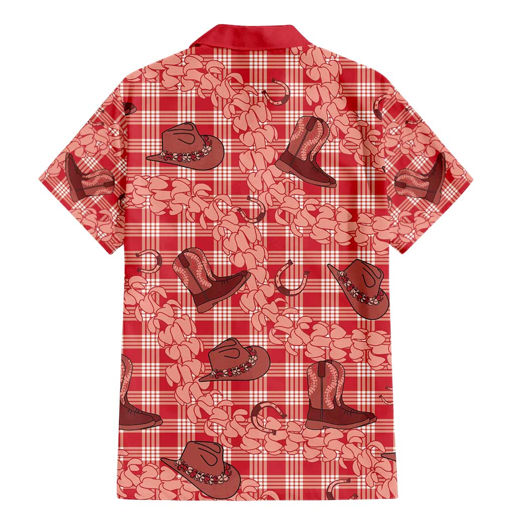 Red Palaka Hawaii Cowboy Family Matching Mermaid Dress and Hawaiian Shirt Puakenikeni Lei Paniolo Papale Seamless Vibes - Polynesian Pride
