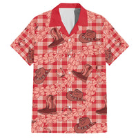 Red Palaka Hawaii Cowboy Family Matching Off The Shoulder Long Sleeve Dress and Hawaiian Shirt Puakenikeni Lei Paniolo Papale Seamless Vibes - Polynesian Pride