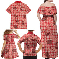 Red Palaka Hawaii Cowboy Family Matching Off Shoulder Maxi Dress and Hawaiian Shirt Puakenikeni Lei Paniolo Papale Seamless Vibes - Polynesian Pride