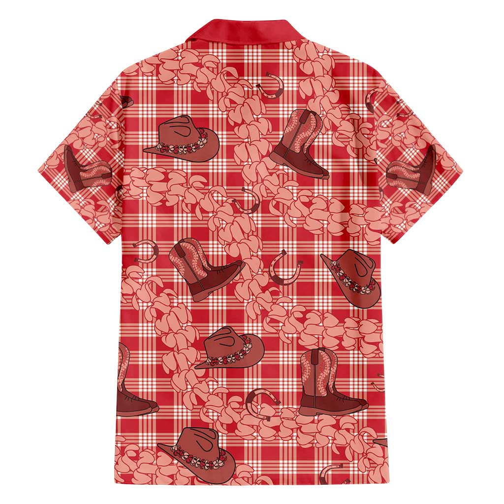 Red Palaka Hawaii Cowboy Family Matching Off Shoulder Maxi Dress and Hawaiian Shirt Puakenikeni Lei Paniolo Papale Seamless Vibes - Polynesian Pride