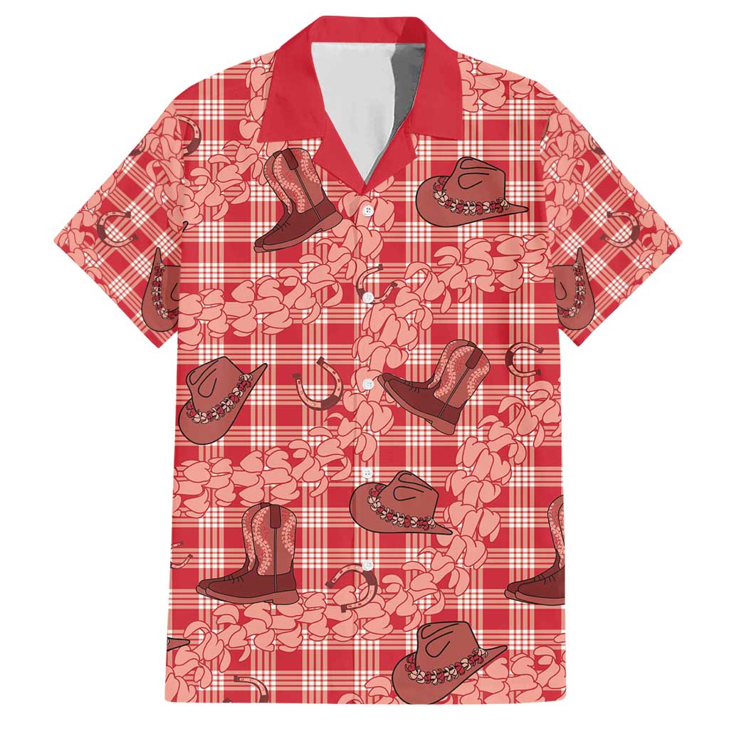 Red Palaka Hawaii Cowboy Family Matching Short Sleeve Bodycon Dress and Hawaiian Shirt Puakenikeni Lei Paniolo Papale Seamless Vibes - Polynesian Pride
