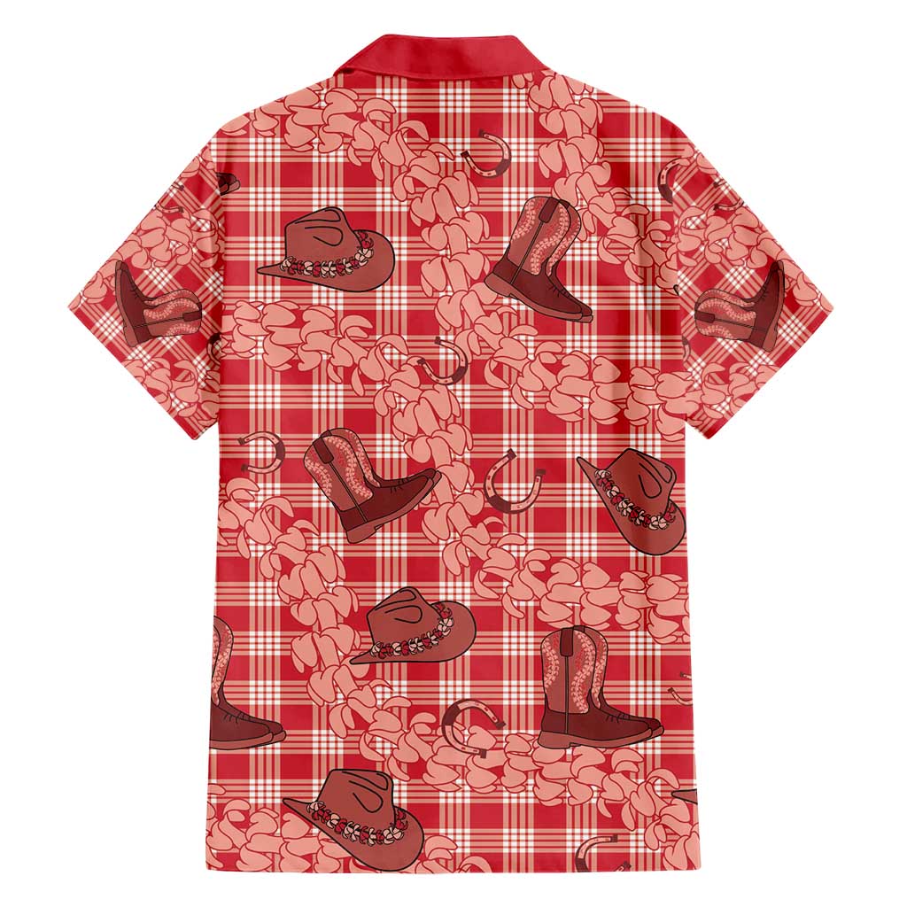 Red Palaka Hawaii Cowboy Family Matching Short Sleeve Bodycon Dress and Hawaiian Shirt Puakenikeni Lei Paniolo Papale Seamless Vibes - Polynesian Pride