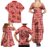 Red Palaka Hawaii Cowboy Family Matching Summer Maxi Dress and Hawaiian Shirt Puakenikeni Lei Paniolo Papale Seamless Vibes - Polynesian Pride