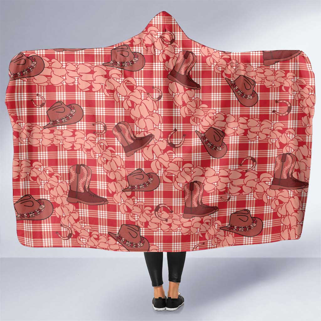 Red Palaka Hawaii Cowboy Hooded Blanket Puakenikeni Lei Paniolo Papale Seamless Vibes - Polynesian Pride