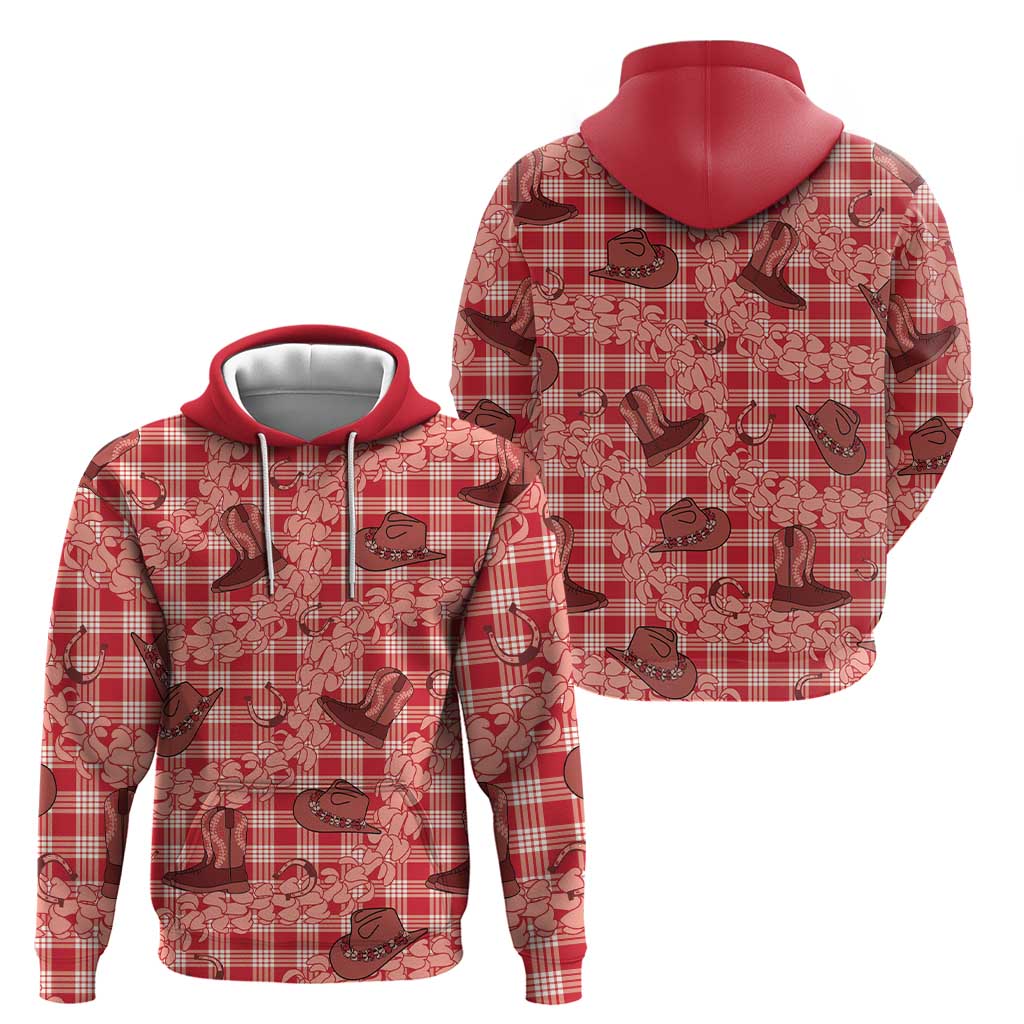 Red Palaka Hawaii Cowboy Hoodie Puakenikeni Lei Paniolo Papale Seamless Vibes - Polynesian Pride