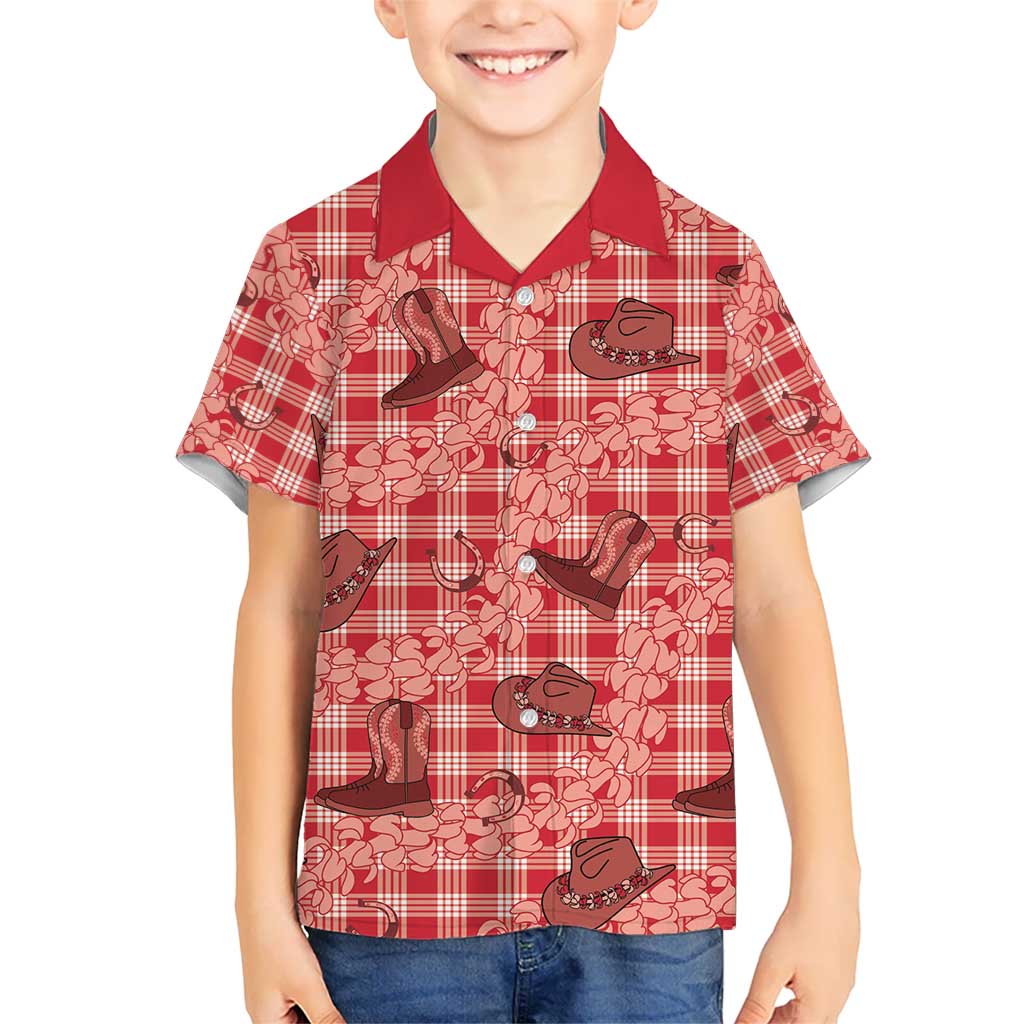 Red Palaka Hawaii Cowboy Kid Hawaiian Shirt Puakenikeni Lei Paniolo Papale Seamless Vibes - Polynesian Pride