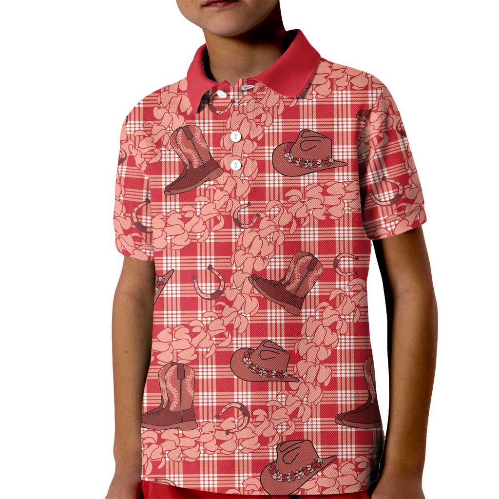 Red Palaka Hawaii Cowboy Kid Polo Shirt Puakenikeni Lei Paniolo Papale Seamless Vibes - Polynesian Pride