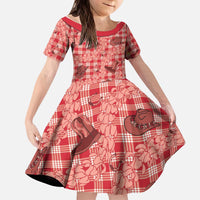 Red Palaka Hawaii Cowboy Kid Short Sleeve Dress Puakenikeni Lei Paniolo Papale Seamless Vibes - Polynesian Pride
