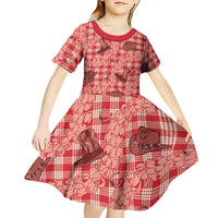 Red Palaka Hawaii Cowboy Kid Short Sleeve Dress Puakenikeni Lei Paniolo Papale Seamless Vibes - Polynesian Pride
