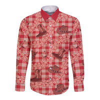 Red Palaka Hawaii Cowboy Long Sleeve Button Shirt Puakenikeni Lei Paniolo Papale Seamless Vibes - Polynesian Pride