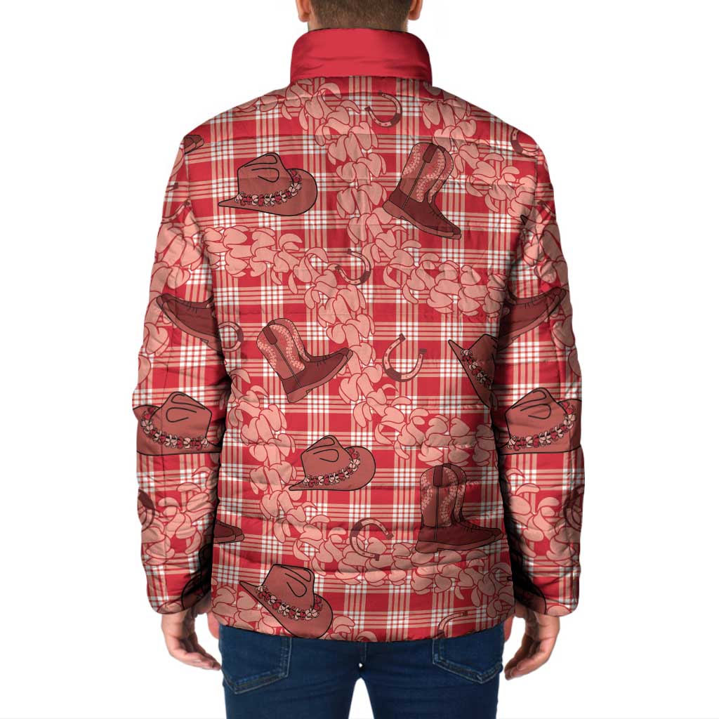 Red Palaka Hawaii Cowboy Padded Jacket Puakenikeni Lei Paniolo Papale Seamless Vibes LT14 - Polynesian Pride