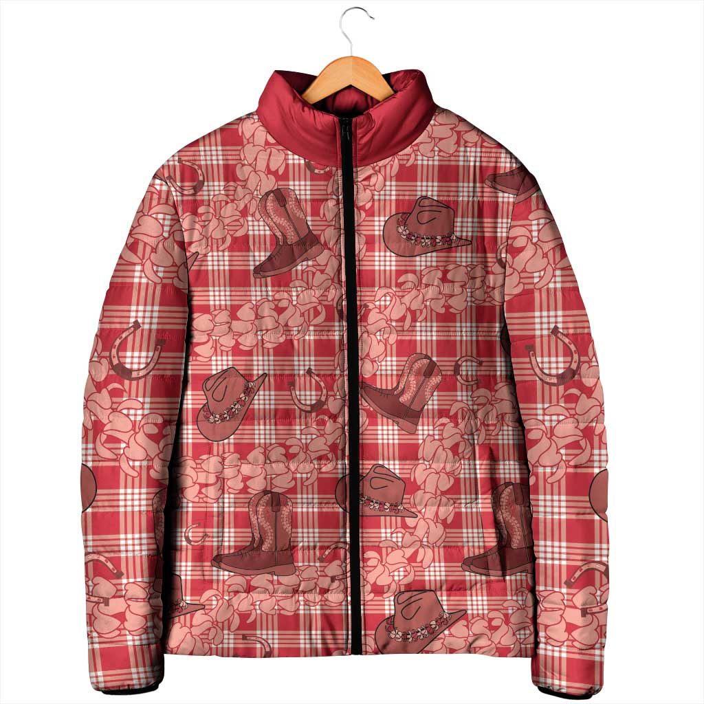 Red Palaka Hawaii Cowboy Padded Jacket Puakenikeni Lei Paniolo Papale Seamless Vibes LT14 - Polynesian Pride