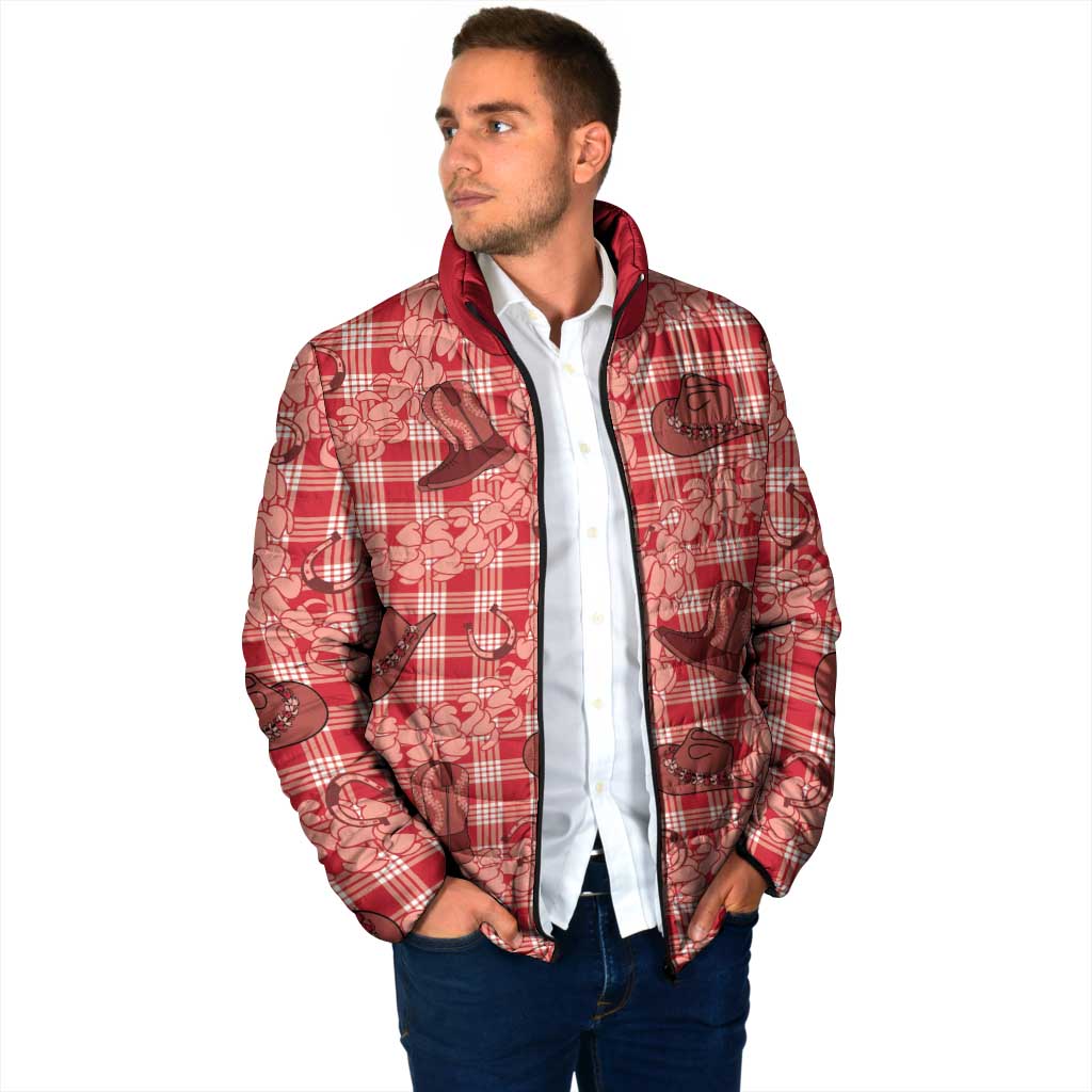 Red Palaka Hawaii Cowboy Padded Jacket Puakenikeni Lei Paniolo Papale Seamless Vibes LT14 - Polynesian Pride