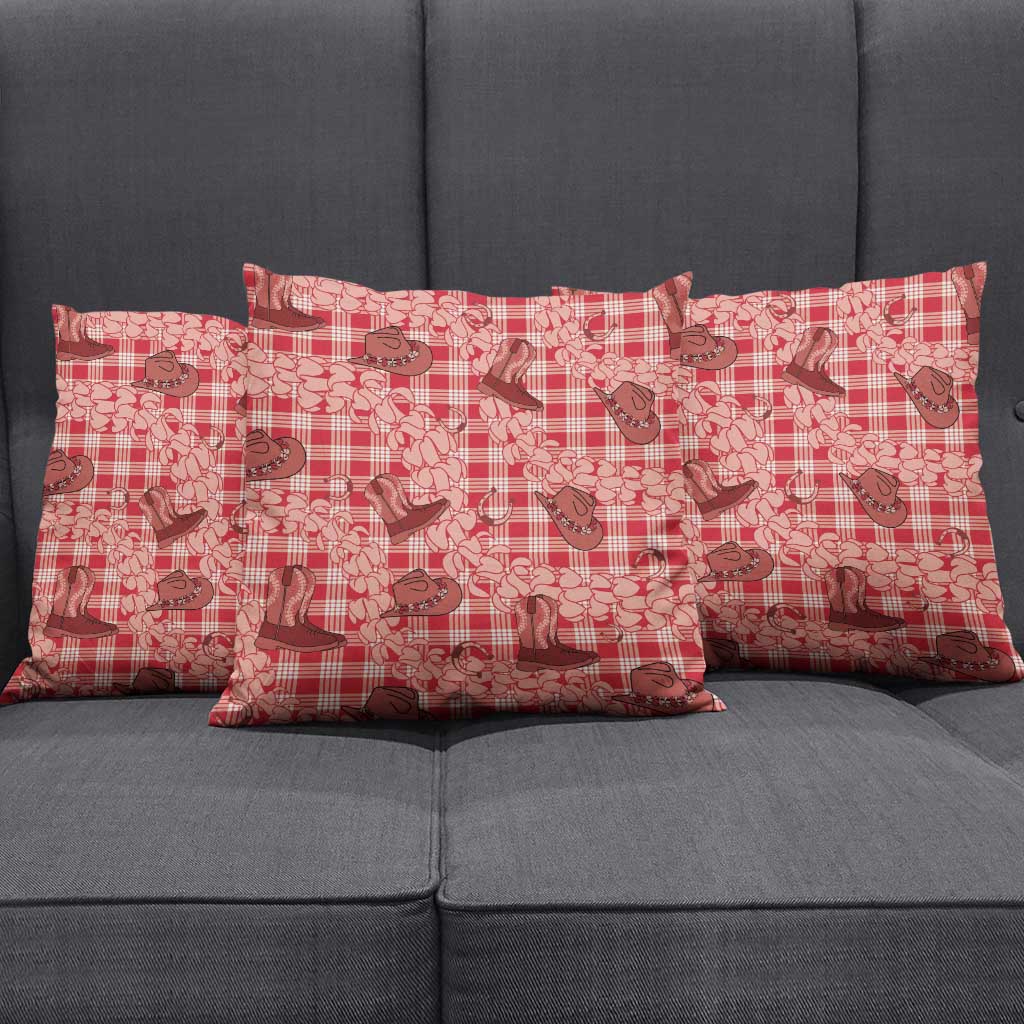 Red Palaka Hawaii Cowboy Pillow Cover Puakenikeni Lei Paniolo Papale Seamless Vibes - Polynesian Pride
