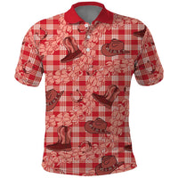 Red Palaka Hawaii Cowboy Polo Shirt Puakenikeni Lei Paniolo Papale Seamless Vibes - Polynesian Pride
