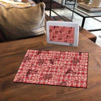 Red Palaka Hawaii Cowboy Puzzle Puakenikeni Lei Paniolo Papale Seamless Vibes - Polynesian Pride