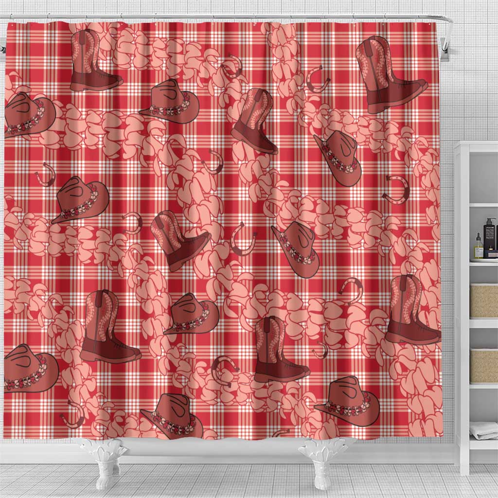Red Palaka Hawaii Cowboy Shower Curtain Puakenikeni Lei Paniolo Papale Seamless Vibes - Polynesian Pride