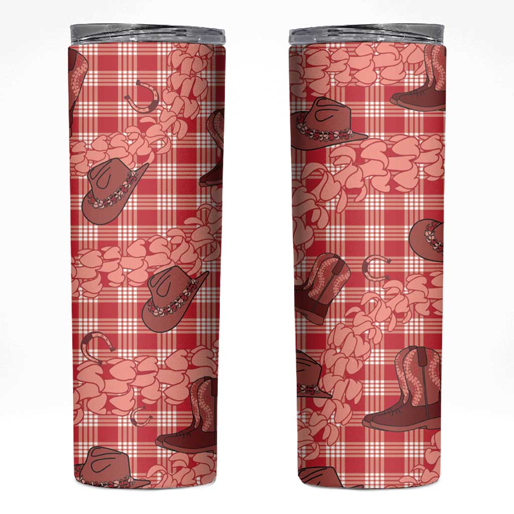 Red Palaka Hawaii Cowboy Skinny Tumbler Puakenikeni Lei Paniolo Papale Seamless Vibes - Polynesian Pride