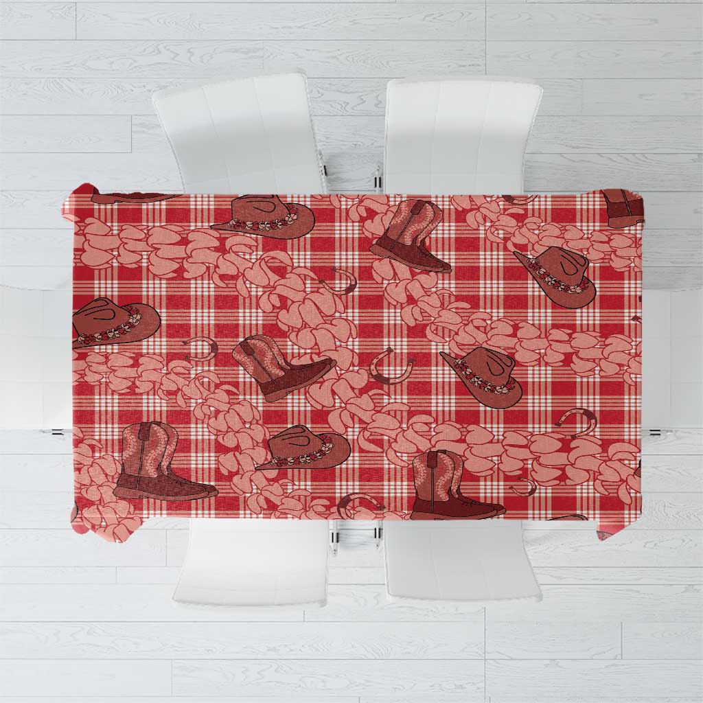 Red Palaka Hawaii Cowboy Tablecloth Puakenikeni Lei Paniolo Papale Seamless Vibes - Polynesian Pride